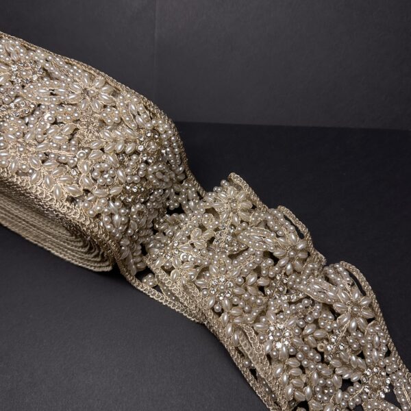 Elegant Pearl Embellished Lace Trim
