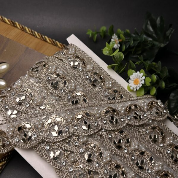 Exquisite Handcrafted Pearl & Mirror Scalloped Lace